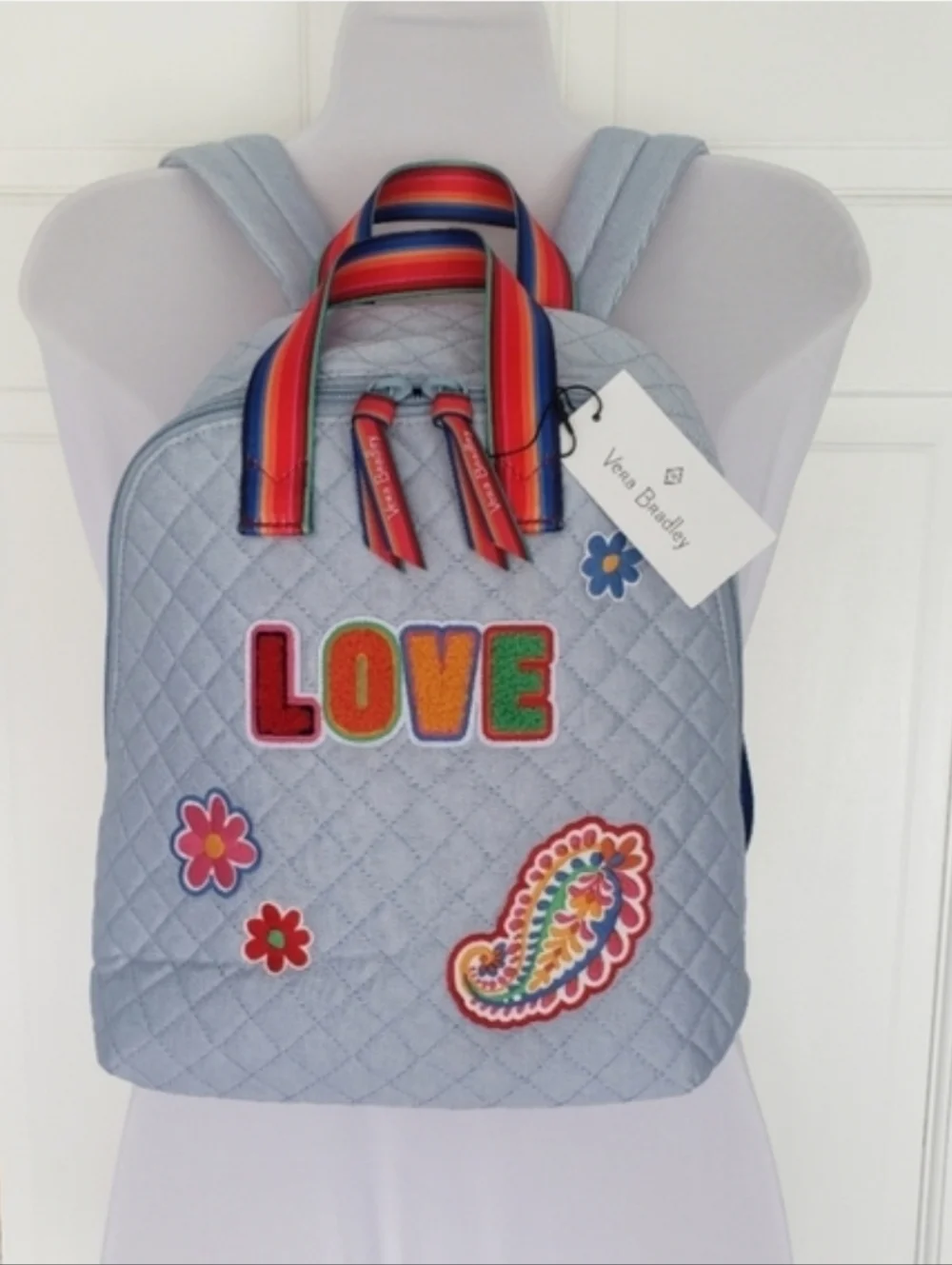 Vera Bradley Quilted Denim Mini Tote Pack Backpack Bright Pride Stripe